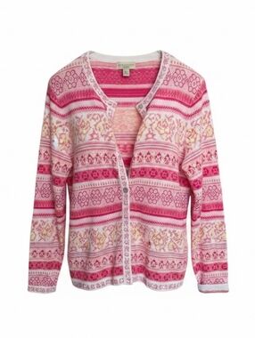 Appleseed's Pink and White Patterned Women's Cardigan